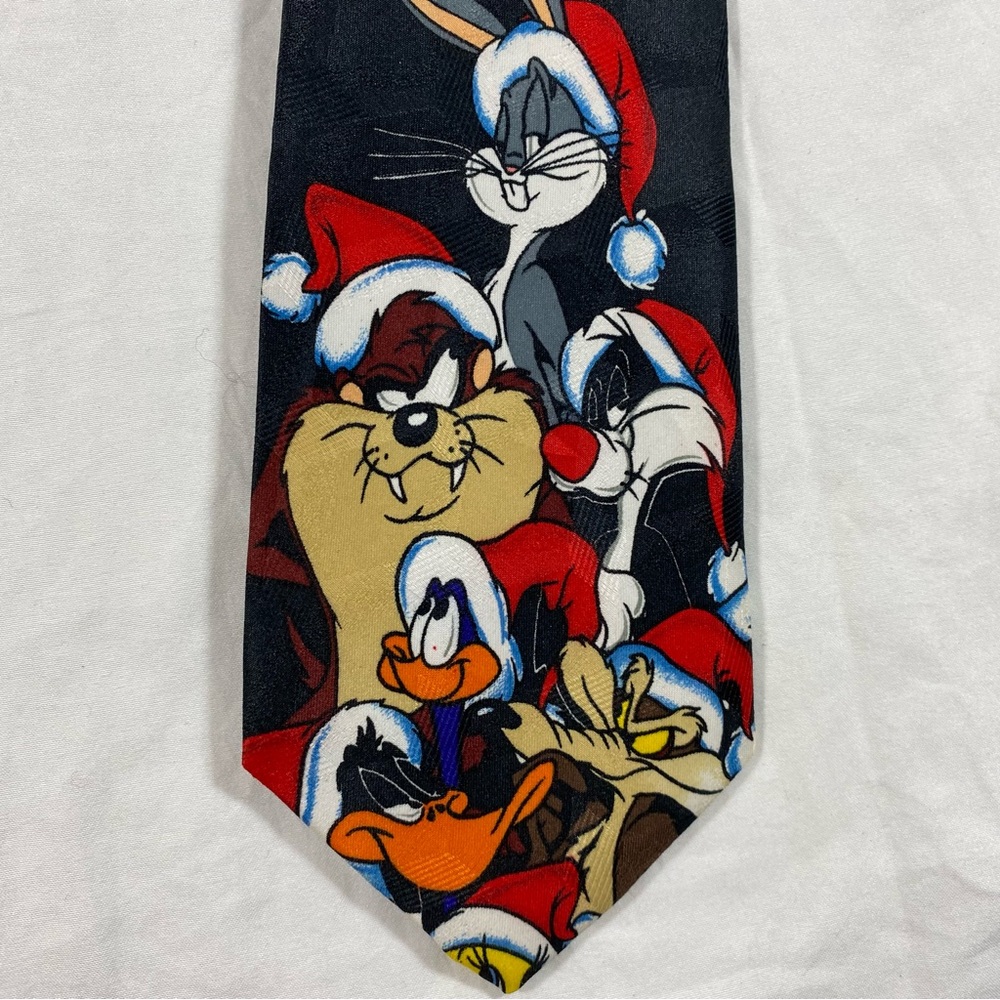 Christmas Looney tunes Tie Bugs Bunny Tasmanian Devil Tie Vintage 80s 90s NWT - Picture 3 of 6